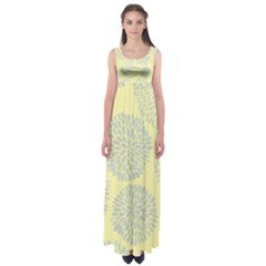 Spring Dahlia Print - Pale Yellow & Light Blue Empire Waist Maxi Dress by WensdaiAmbrose
