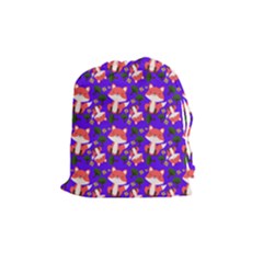 Fox And Trees Pattern Blue Drawstring Pouch (medium) by snowwhitegirl