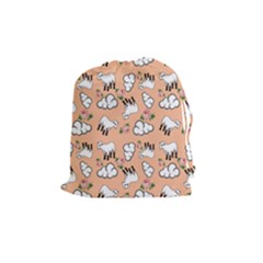 Vintage Lamb Pattern Peach Drawstring Pouch (medium) by snowwhitegirl