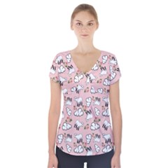 Vintage Lamb Pattern Pink Short Sleeve Front Detail Top by snowwhitegirl