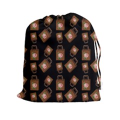 Shopping Bag Pattern Black Drawstring Pouch (xxl) by snowwhitegirl