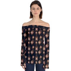 Shopping Bag Pattern Black Off Shoulder Long Sleeve Top by snowwhitegirl