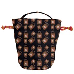 Shopping Bag Pattern Black Drawstring Bucket Bag by snowwhitegirl