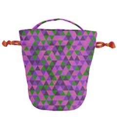 Retro Pink Purple Geometric Pattern Drawstring Bucket Bag by snowwhitegirl