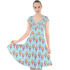 Cotton Candy Pattern Aqua 3d Cap Sleeve Front Wrap Midi Dress by snowwhitegirl
