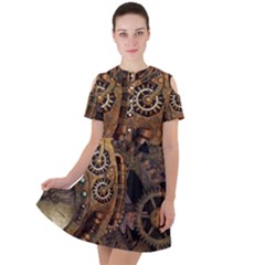 Steampunk Clock Short Sleeve Shoulder Cut Out Dress  by snowwhitegirl