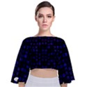 Neon Oriental Characters Print Pattern Tie Back Butterfly Sleeve Chiffon Top View1