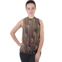 Peacock Feather Bird Exhibition Mock Neck Chiffon Sleeveless Top View1