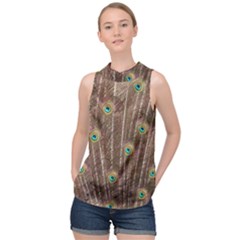 Peacock Feather Bird Exhibition High Neck Satin Top by Pakrebo