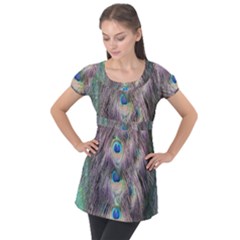 Peacock Bird Pattern Puff Sleeve Tunic Top by Pakrebo