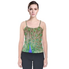 Peacock Color Bird Colorful Velvet Spaghetti Strap Top by Pakrebo