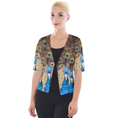Peacock Feather Peacock Feather Cropped Button Cardigan by Pakrebo