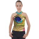 Peacock Feather Colorful Peacock Cross Neck Velour Top View1