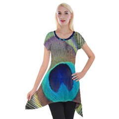 Peacock Feather Close Up Macro Short Sleeve Side Drop Tunic by Pakrebo