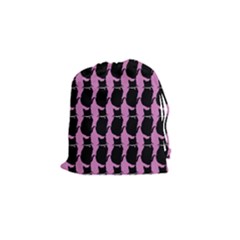 Cat Silouette Pattern Pink Drawstring Pouch (small) by snowwhitegirl