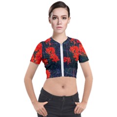 Neon Orange Butterfly Weed Short Sleeve Cropped Jacket by okhismakingart