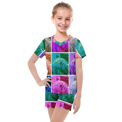 Color Block Queen Annes Lace Collage Kids  Mesh Tee And Shorts Set by okhismakingart
