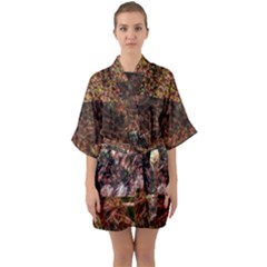 Queen Annes Lace Horizontal Slice Collage Quarter Sleeve Kimono Robe by okhismakingart