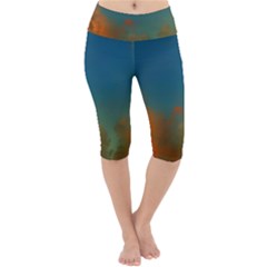 Orange And Blue Sky Lightweight Velour Cropped Yoga Leggings by okhismakingart