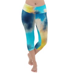 Pale Clouds Lightweight Velour Capri Yoga Leggings by okhismakingart