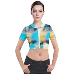 Pale Clouds Short Sleeve Cropped Jacket by okhismakingart