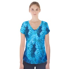 Blue Closing Queen Annes Lace Short Sleeve Front Detail Top by okhismakingart