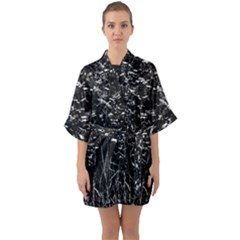 High Contrast Black And White Queen Anne s Lace Hillside Quarter Sleeve Kimono Robe by okhismakingart