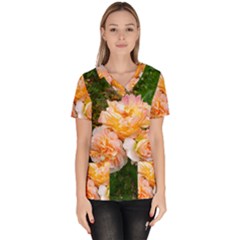 Bunch Of Orange And Pink Roses Women s V-neck Scrub Top by okhismakingart