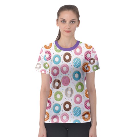Donut Pattern With Funny Candies Women s Sport Mesh Tee by genx