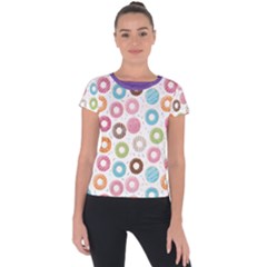 Donut Pattern With Funny Candies Short Sleeve Sports Top  by genx