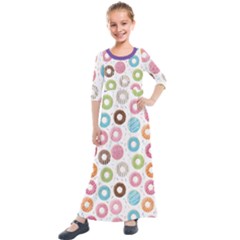 Donut Pattern With Funny Candies Kids  Quarter Sleeve Maxi Dress by genx