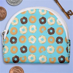 Donuts Pattern With Bites Bright Pastel Blue And Brown Horseshoe Style Canvas Pouch by genx