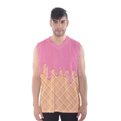 Ice Cream Pink Melting Background With Beige Cone Men s Basketball Tank Top by genx