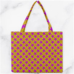 Pink Stars Pattern On Yellow Mini Tote Bag by BrightVibesDesign