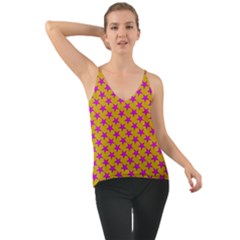 Pink Stars Pattern On Yellow Chiffon Cami by BrightVibesDesign