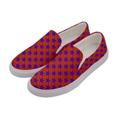 Purple Stars Pattern On Orange Women s Canvas Slip Ons by BrightVibesDesign
