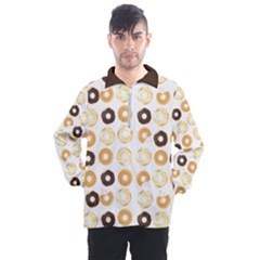 Donuts Pattern With Bites Bright Pastel Blue And Brown Cropped Sweatshirt Men s Half Zip Pullover by genx