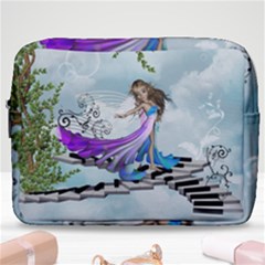 Cute Fairy Dancing On A Piano Make Up Pouch (large) by FantasyWorld7