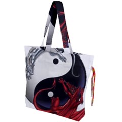 Yin And Yang Chinese Dragon Drawstring Tote Bag by Sudhe