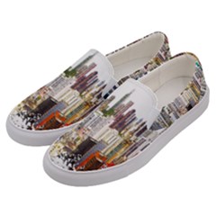 Hong Kong Skyline Watercolor Painting Poster Men s Canvas Slip Ons by Sudhe