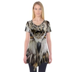 Vector Hand Painted Owl Short Sleeve Tunic  by Sudhe
