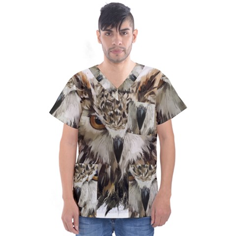 Vector Hand Painted Owl Men s V-neck Scrub Top by Sudhe