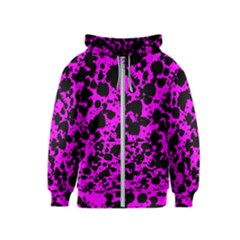 Black And Pink Leopard Style Paint Splash Funny Pattern Kids  Zipper Hoodie by yoursparklingshop