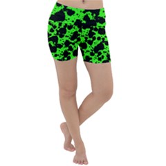 Black And Green Leopard Style Paint Splash Funny Pattern Lightweight Velour Yoga Shorts by yoursparklingshop