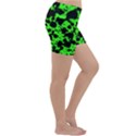 Black and Green Leopard Style Paint Splash Funny Pattern Lightweight Velour Yoga Shorts View3