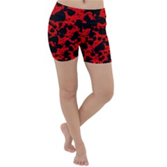 Black And Red Leopard Style Paint Splash Funny Pattern Lightweight Velour Yoga Shorts by yoursparklingshop