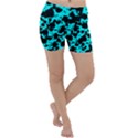 Bright Turquoise and Black Leopard Style Paint Splash Funny Pattern Lightweight Velour Yoga Shorts View1