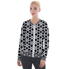 No Interruptions - Geometric Design Velour Zip Up Jacket by WensdaiAmbrose