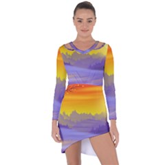Vector Illustration Winter Sunset Asymmetric Cut-out Shift Dress by Pakrebo
