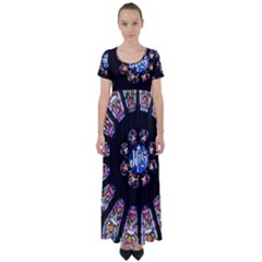 Rosette Stained Glass Window Church High Waist Short Sleeve Maxi Dress by Pakrebo